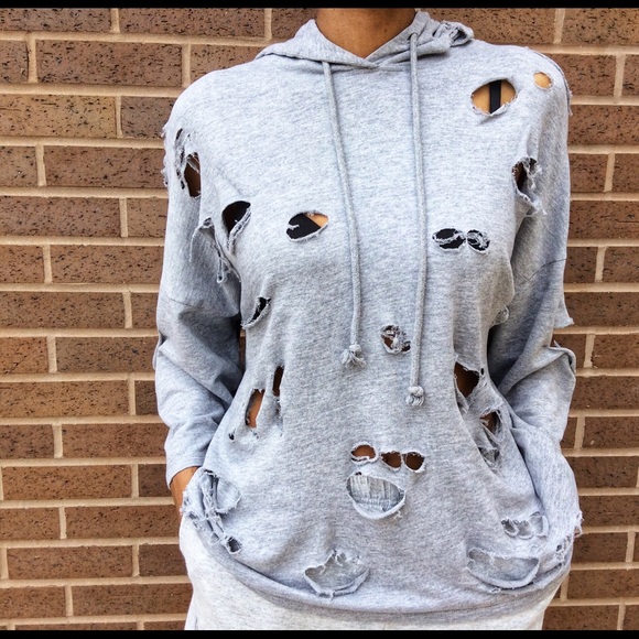 distressed hooded sweatshirt